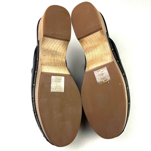 New J. Crew Black Leather Wood Heel Clogs size 7.5 - Picture 7 of 9